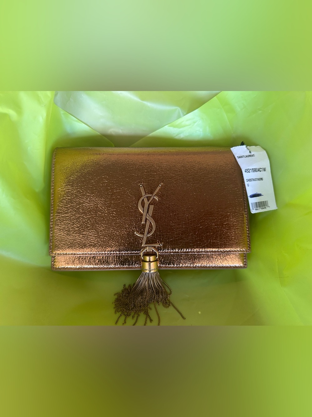 Saint Laurent Metallic Chestnut Leather Wallet with Nero Detail